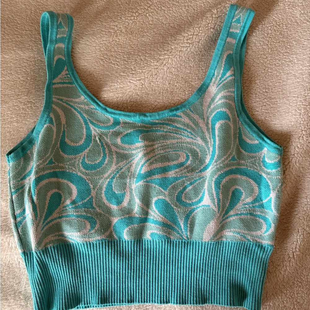 Garage Turquoise and White Patterned Crop Top